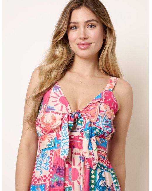 Blue Vanilla Pink Tie Front Jumpsuit