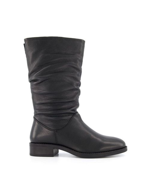 Dune Black Ryling Ruched Calf Boots Leather