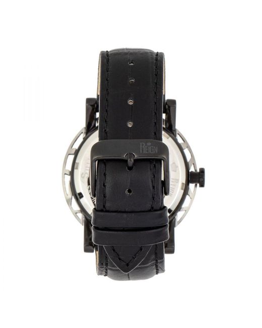 Reign Metallic Stavros Automatic Skeleton Leather-Band Watch for men