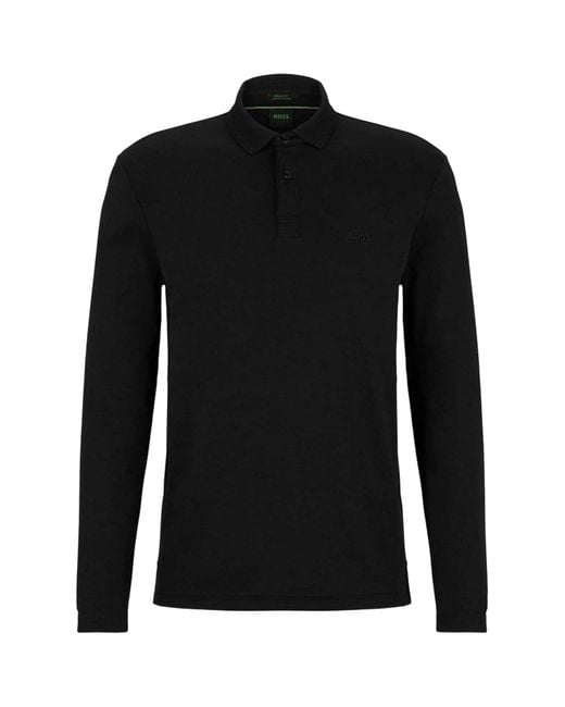 Boss Black Pirol Logo Long-Sleeved Polo Shirt Cotton for men