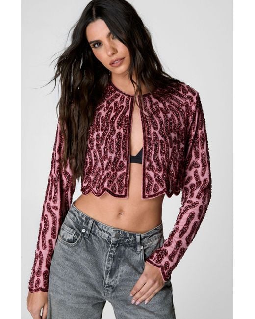 Nasty Gal Red Zebra Hand Embellished Two Tone Scallop Jacket
