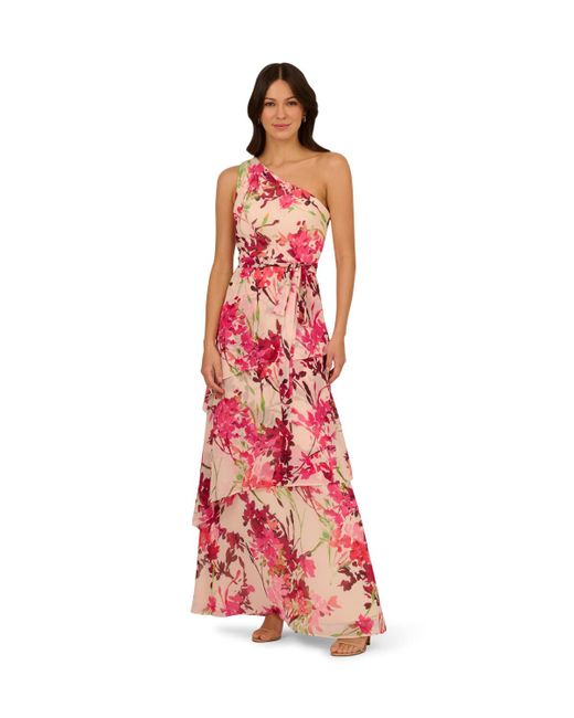 Adrianna Papell One Shoulder Tiered Gown