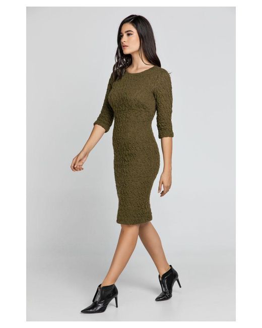 Conquista Green Jacquard Dress By Fashion