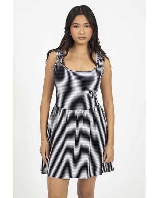 Brave Soul Purple Cotton Jersey Scoop Neck Stripe Skater Mini Dress
