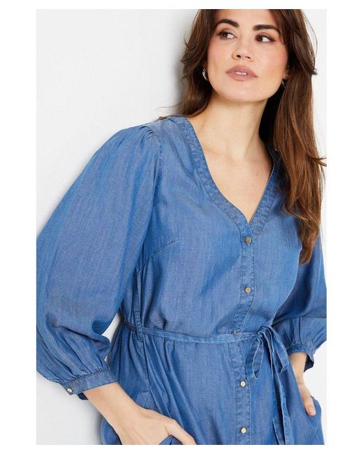 Wallis Denim Tencel Belted Button Midi Dress in Blue Lyst UK