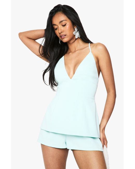 Boohoo White Strappy V Neck Tailored Playsuit