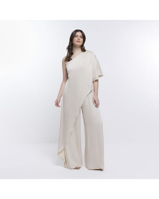 River Island White Jumpsuit Bridesmaid Drape Shoulder
