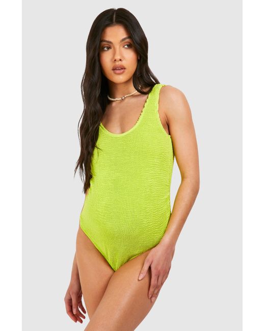 Boohoo Green Maternity Crinkle Scoop Neck Swimsuit