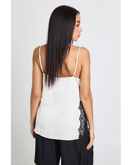 Boohoo White Lace Side Split Satin Cami Top