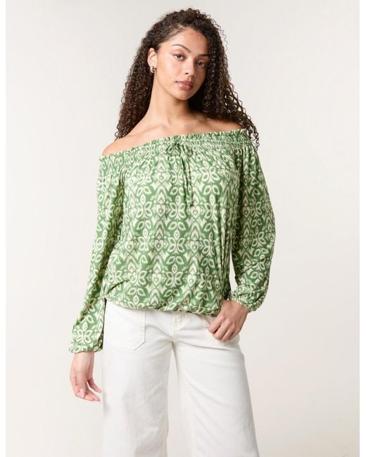 Blue Vanilla Green Bubble Hem Bardot Top