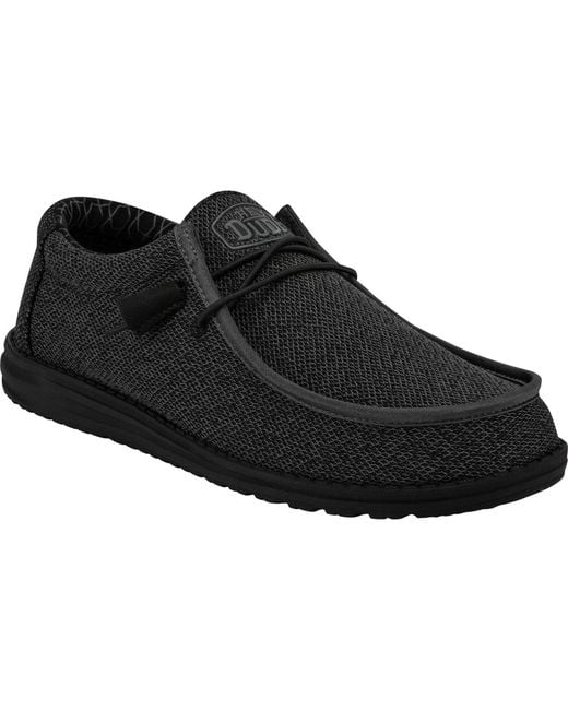HeyDude Black Wally Sox Faux Suede Micro Total Boat Shoes for men
