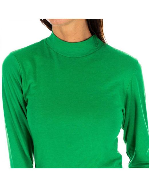 Kisses&Love Green Long-Sleeved T-Shirt With Half-High Collar 1625-M