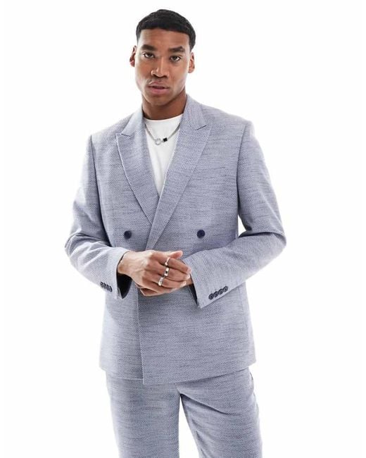 ASOS Blue Double Breasted Regular Suit Jacket for men