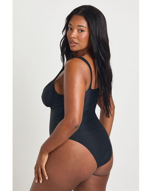 Boohoo Blue Plus Balcony Bra Swimsuit