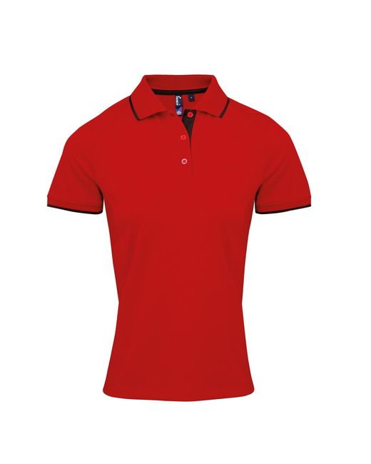 PREMIER Red Ladies Contrast Coolchecker Polo Shirt