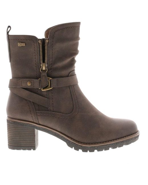 Relife Brown Biker Boots Block Heel Reply Zip