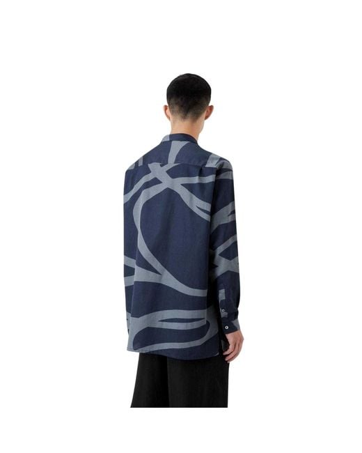 Emporio Armani Blue Abstract Cotton Long-Sleeved Shirt for men