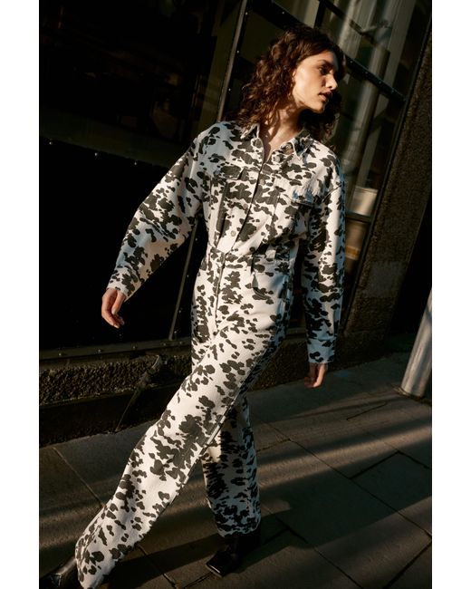 Nasty Gal Black Denim Dalmatian Print Jumpsuit