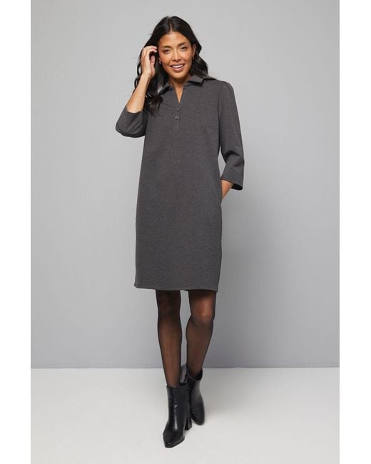 Wallis Gray Ponte Jersey Collared Shift Dress