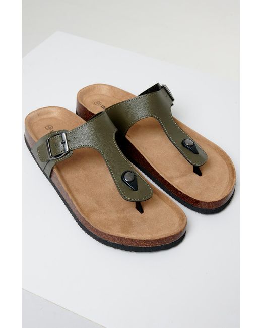 Threadbare Natural Faux Leather Toe Post Sandals for men