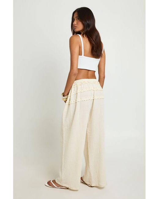 Boohoo Natural Cheesecloth Frill Detail Wide Leg Trouser
