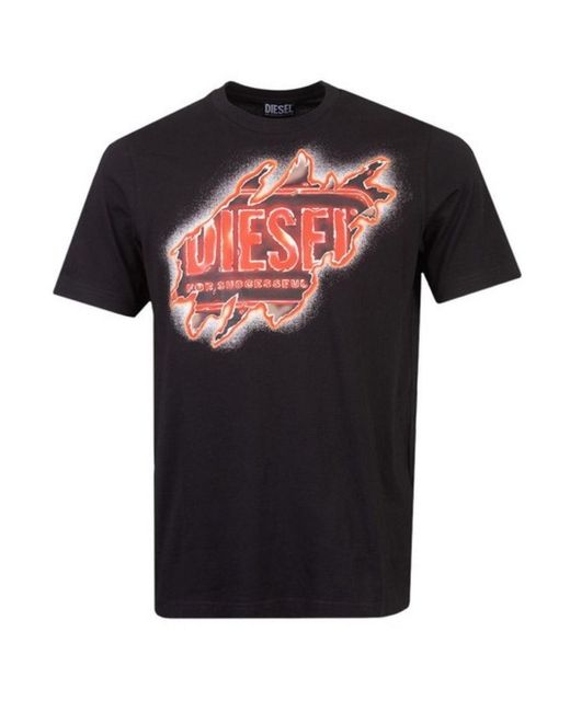 DIESEL Black Peel Effect Logo T-Shirt Material_Cotton for men