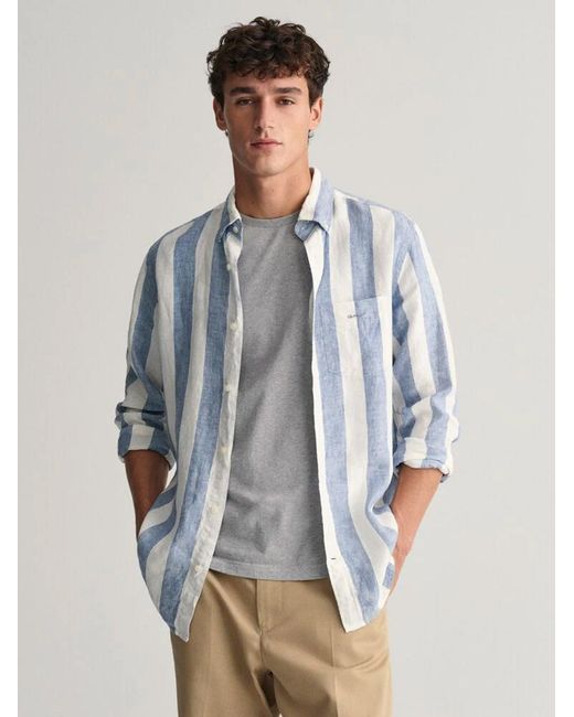 Gant Blue Salty Sea Bold Stripe Linen Shirt for men