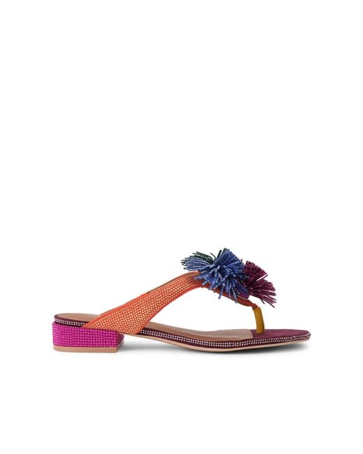 Kurt Geiger Blue Suede Pom Pom T Bar Flat Sdl Sandals