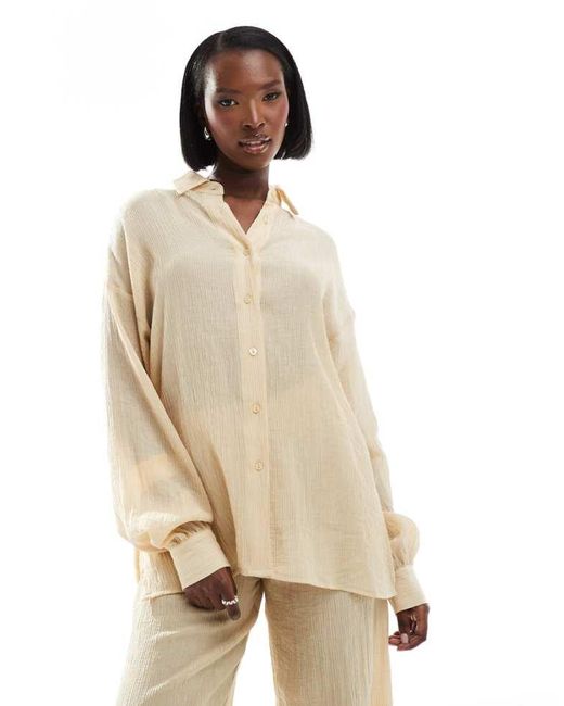 In The Style Natural Textured Sheer Long Sleeve Shirt Co-Ord