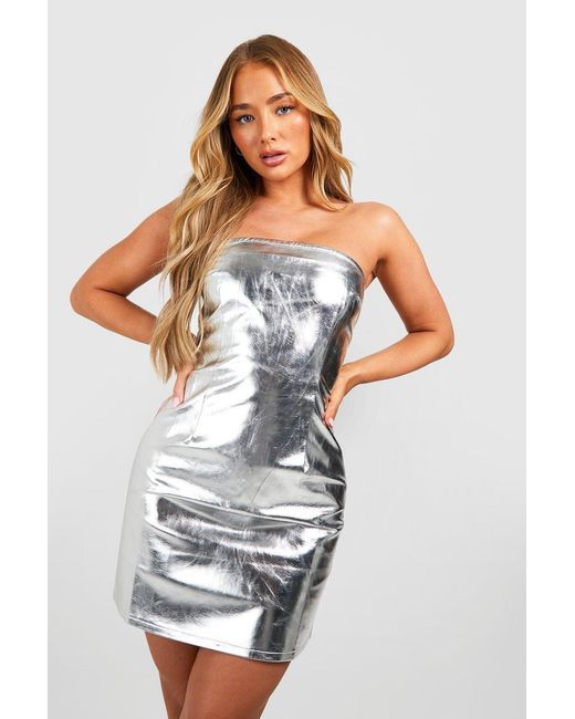 Boohoo White Metallic Bandeau Mini Dress
