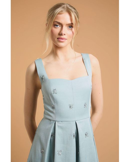 Oasis Blue Embellished Sweetheart Midi Dress