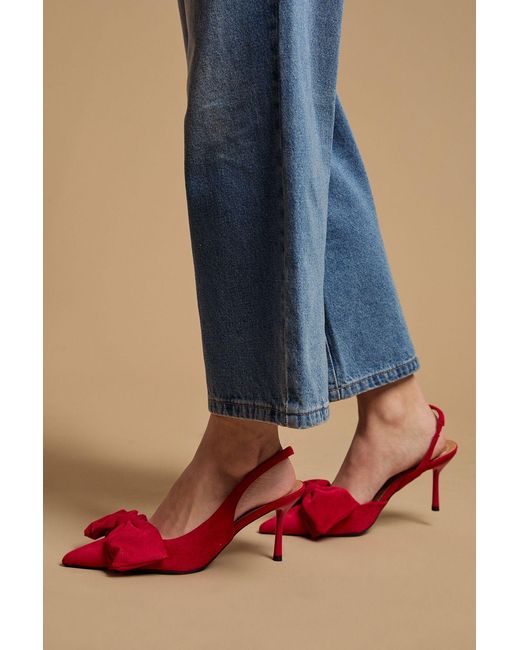 Oasis Blue Rose Faux Suede Bow Detail High Stillo Heeled Slingback Court Shoes