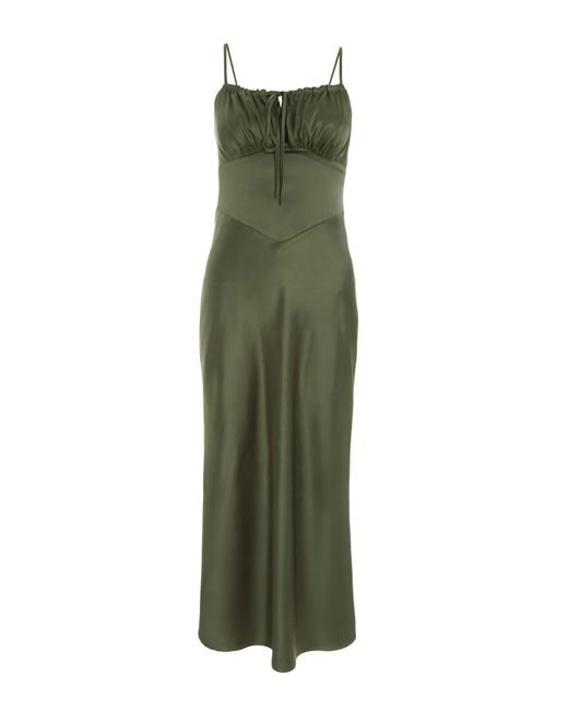Quiz Green Khaki Satin Midi Slip Dress