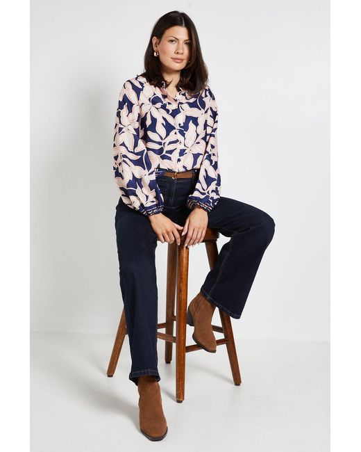 Wallis Blue Floral Print Button Through Top