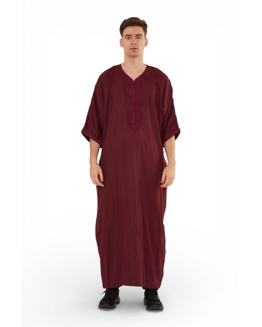 Thobez Red Moroccan Thobe Jubba Robe Eid Djellaba Gandoura for men