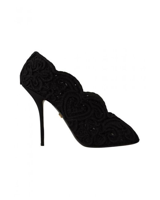 Dolce & Gabbana Black Cordonetto Ricamo Pump Open Toe Shoes