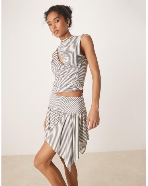 ASOS Natural Co-Ord Stripe Hanky Hem Skirt