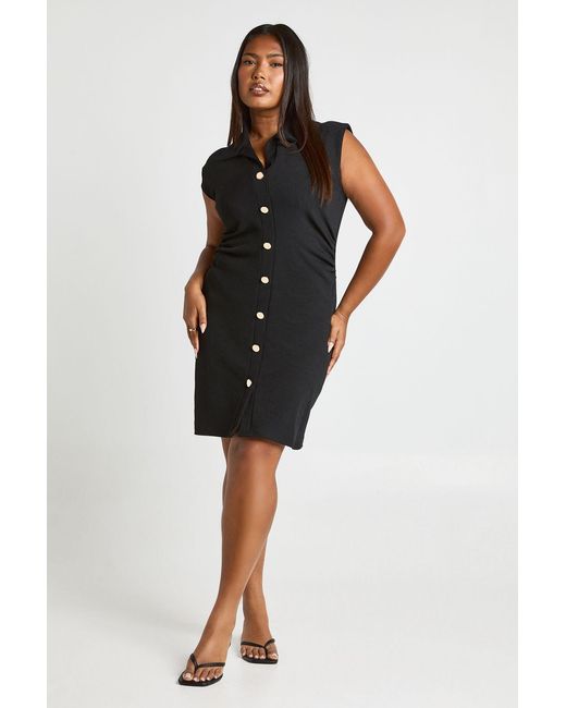 Boohoo Black Plus Ruched Side Button Skater Dress