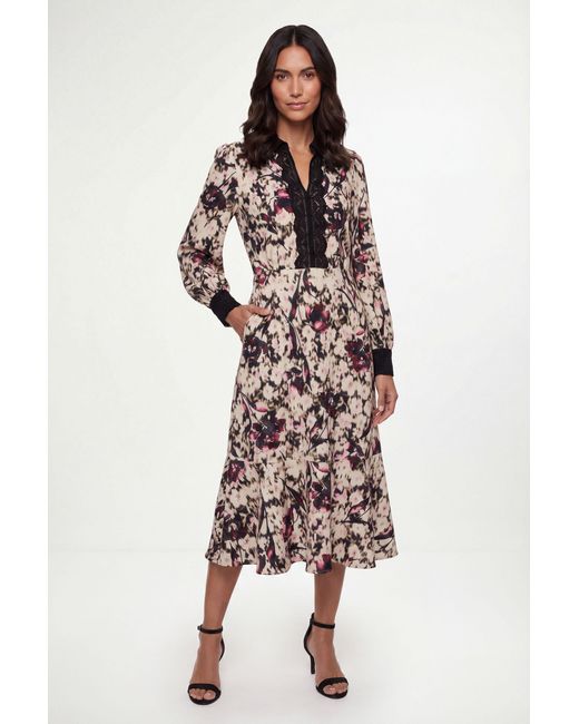 Wallis Black Floral Lace Detail Collared Shirt Dress