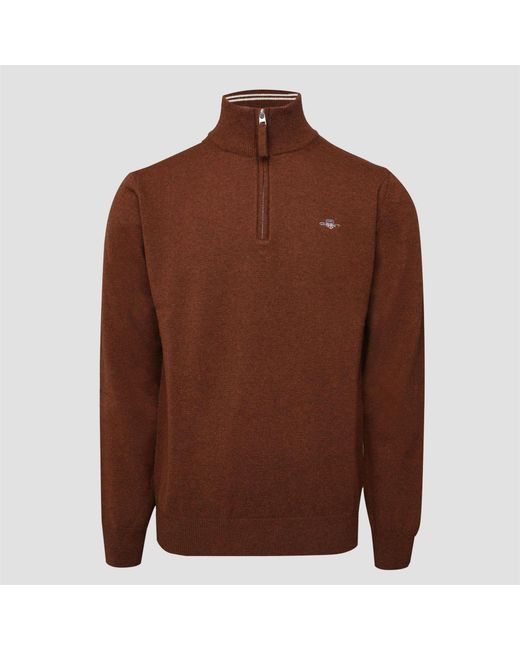 Gant Brown Lambswool Half Zip Sweater for men