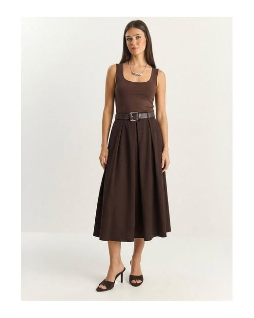 Bianco Lucci White High Waist Midi Skirt With Belt