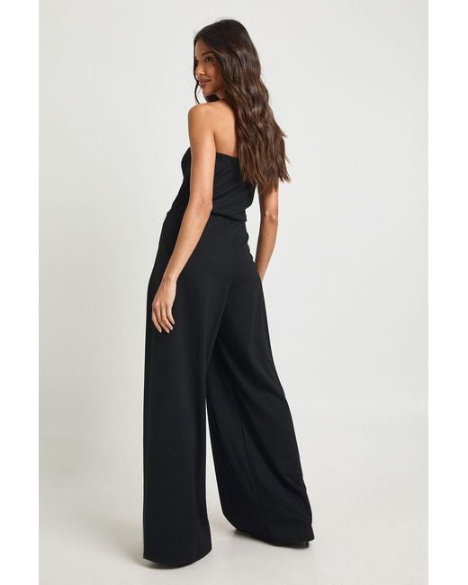 Boohoo Blue Crepe Bandeau Extreme Wide Leg Jumpsuit