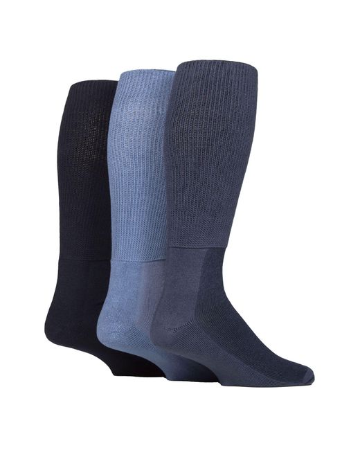 IOMI Blue 3 Pack Ladies Knee High Soft Bamboo Diabetic Socks for men
