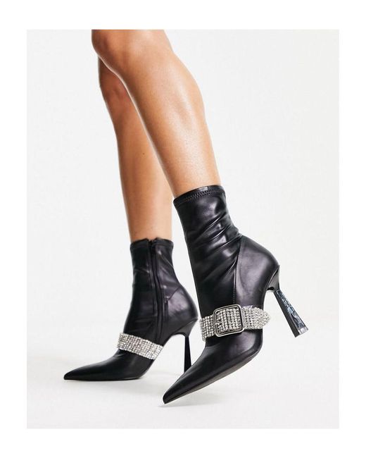 ASOS Black Excuse High-Heeled Boots With Embellished Buckle