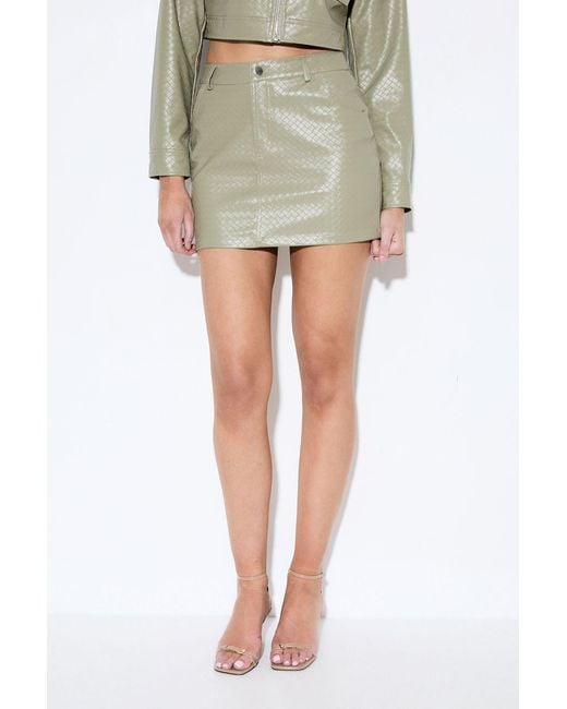 MissPap Green Woven Detail Faux Leather Mini Skirt