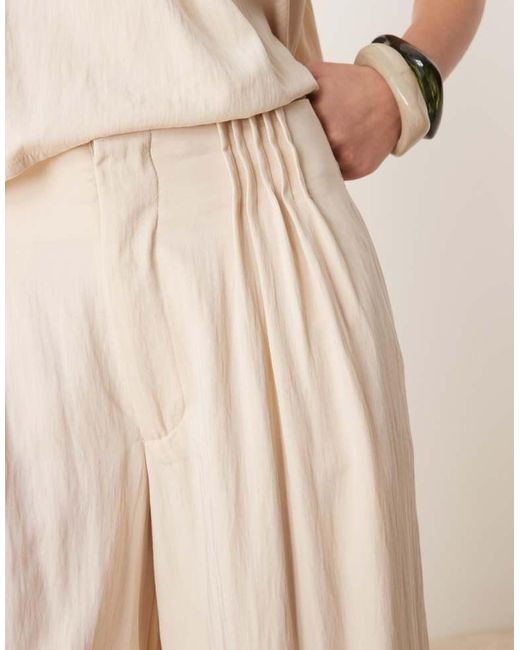 ASOS Natural Micro Pleat Front Wide Leg Trousers Co-Ord