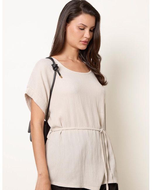 Blue Vanilla Natural Belted Wide Sleeve Top