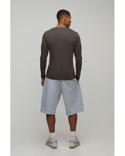 BoohooMAN Gray Essential Muscle Fit Long Sleeve T-Shirt for men