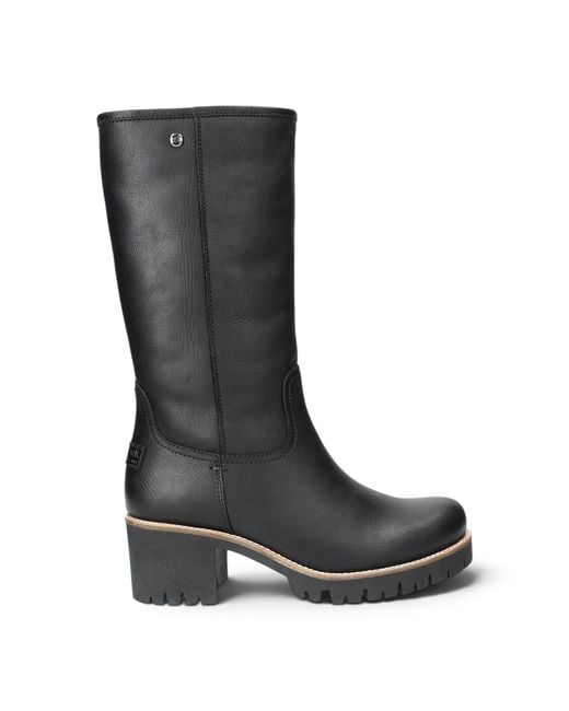 Panama Jack Black Leather Waterproof Heeled High Winter Boots