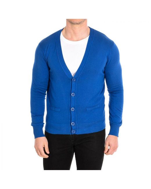 Benetton Blue Long Sleeve Open Neck Sweater 1p98u6400 Man Cotton for men